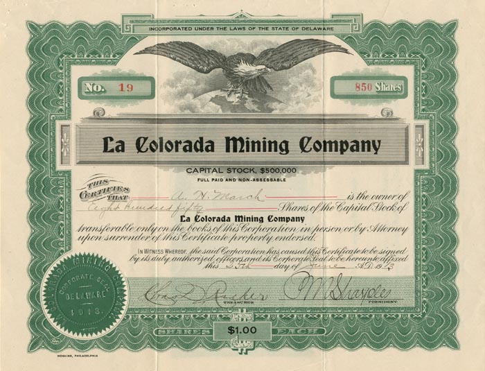 La Colorada Mining Co. - Stock Certificate